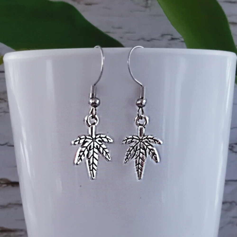 Stainless Steel Cannabis Earrings